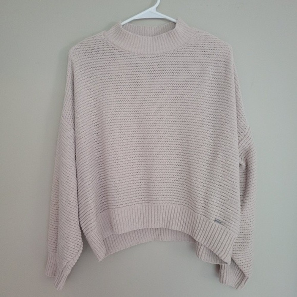 Hollister Soft Knit Cream Beige Mockneck Crop Sweater Size Large
